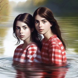 An impeccable digital art piece portrays two teenage girls in a river