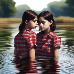 An impeccable digital art piece portrays two teenage girls in a river