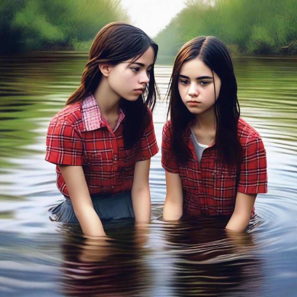 An impeccable digital art piece portrays two teenage girls in a river