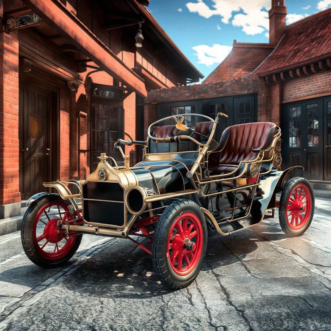 A high-quality digital art piece imagining a Ford car as if it were designed in the 1910s