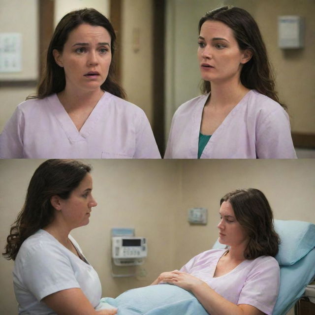 Alter current imagery to illustrate a series of scenes where Emily faces unexpected pregnancy complications, with Alex providing unwavering support, attending doctor's visits, and comforting Emily during hard times. Transition to a dramatic hospital rush and labor room scenario.