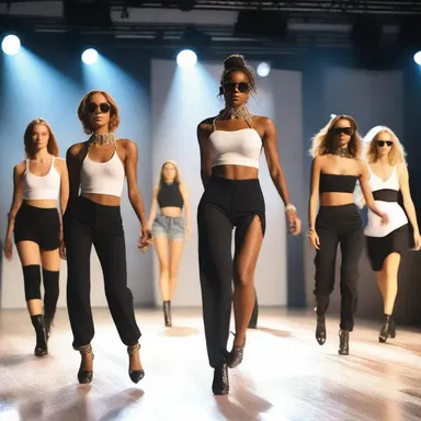 The fashion show choreography was set to energetic music in duple time, adding a dynamic element to the runway presentation.