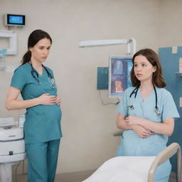 Generate an AI cartoon video illustrating a series of scenes where Emily faces unexpected pregnancy complications. Detail Alex providing unwavering support, attending doctor's visits, and comforting Emily during difficult moments. Escalate to a dramatic rush to the hospital and labor room intensity.