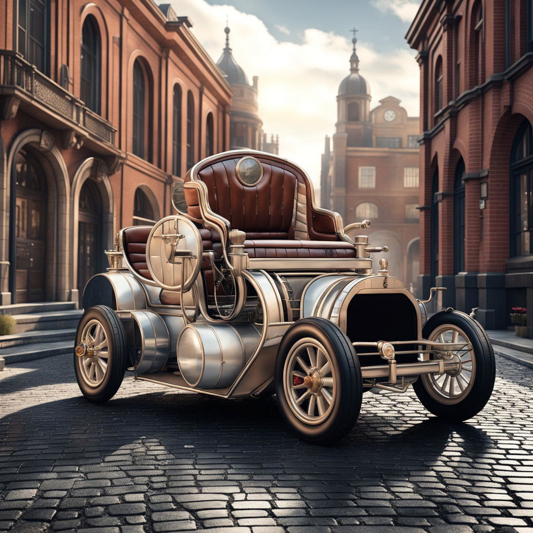 A striking digital art piece depicting a Tesla as if it were designed in the 1910s