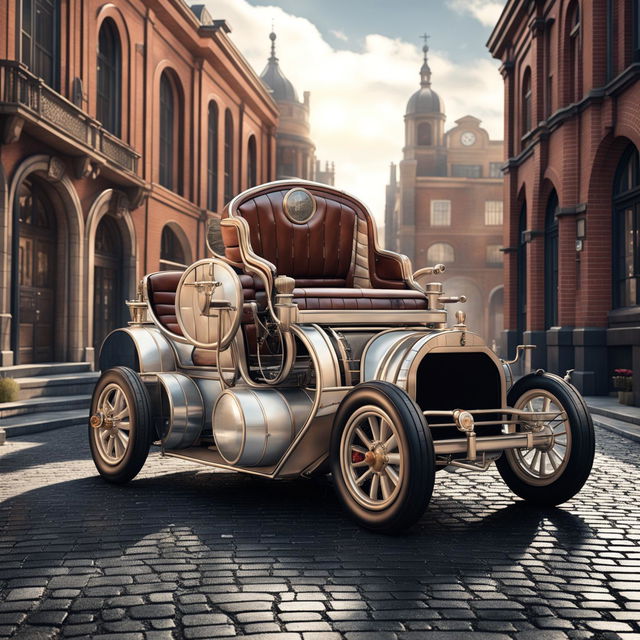 A striking digital art piece depicting a Tesla as if it were designed in the 1910s