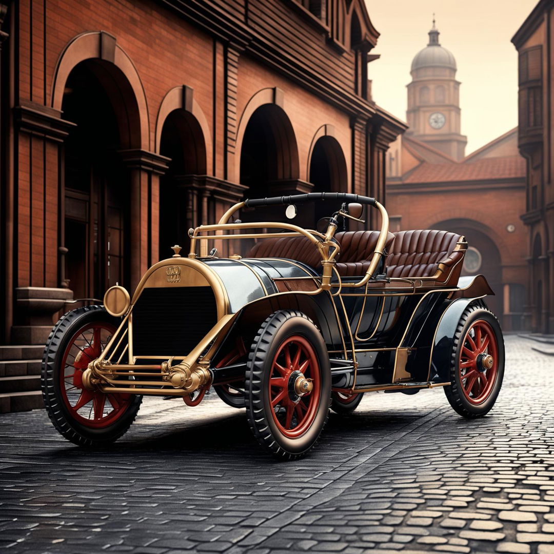 A high-quality digital art piece depicting an Audi as if it were designed in the 1910s