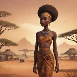 Create an AI-generated animation showcasing a tale set in an African backdrop, reflecting the rich culture and vibrant landscapes, with character designs inspired by traditional artistry.