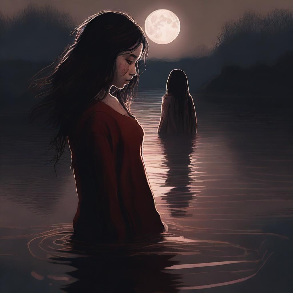 This digital art piece depicts a haunting nighttime scene