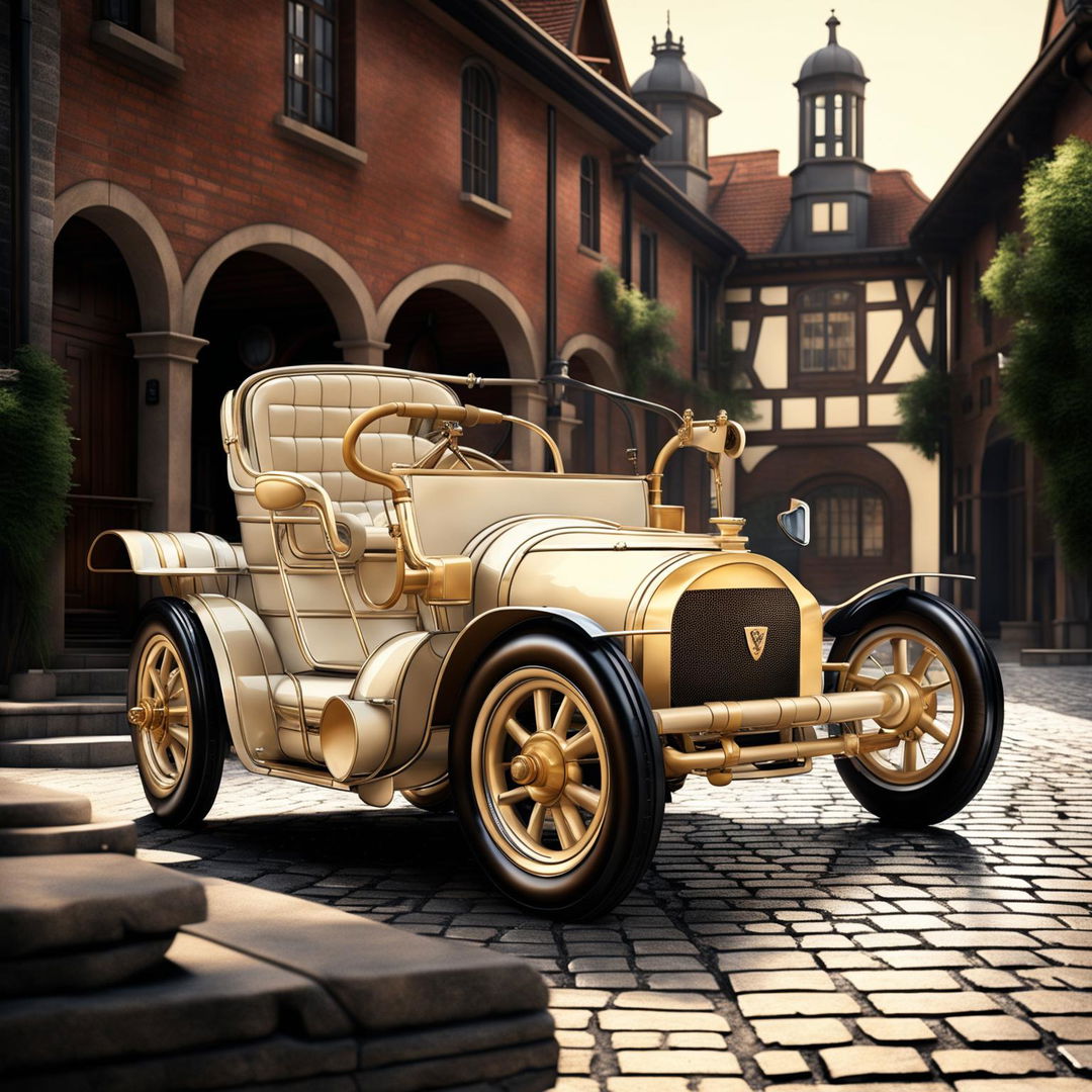 A high-quality digital art piece depicting a Peugeot as if it were designed in the 1910s