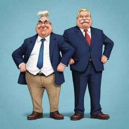 Illustration of Obelix and Asterix characters dressed in modern business attire