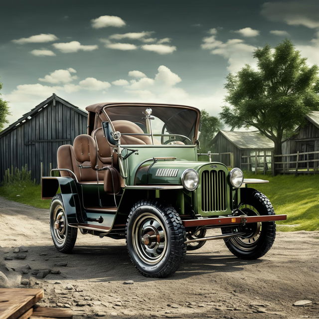 A captivating digital art piece depicting a Jeep as if it were designed in the 1910s