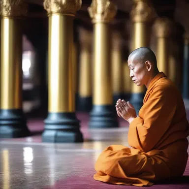 The monk gently chanted his prayers, creating a serene atmosphere in the temple.