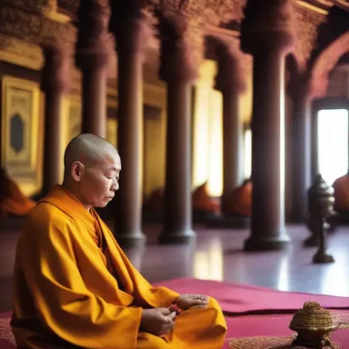 The monk gently chanted his prayers, creating a serene atmosphere in the temple.