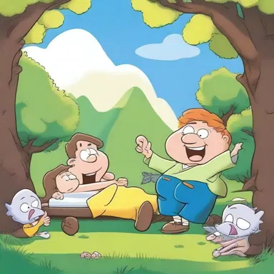 The characters in the cartoon tiptoed gently to avoid waking up the sleeping giant.