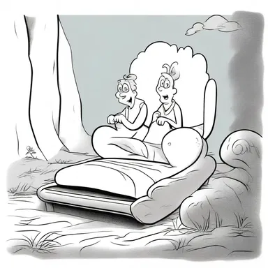 The characters in the cartoon tiptoed gently to avoid waking up the sleeping giant.
