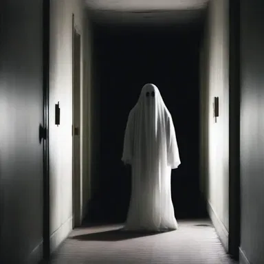 The ghostly figure moved gently through the dark hallway, sending shivers down my spine.