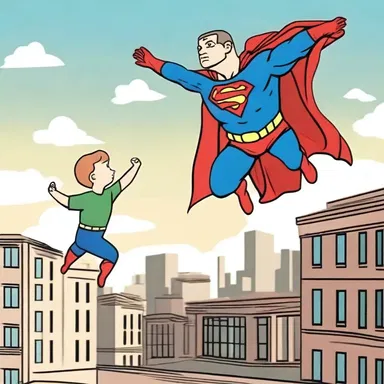 The superhero gently caught the falling child, ensuring their safety and calming their fears.