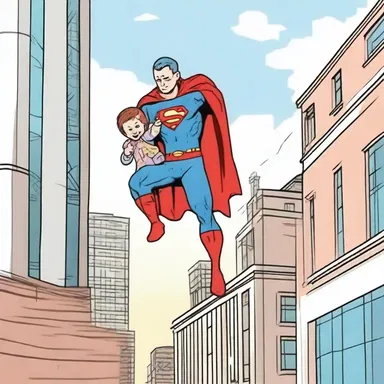 The superhero gently caught the falling child, ensuring their safety and calming their fears.