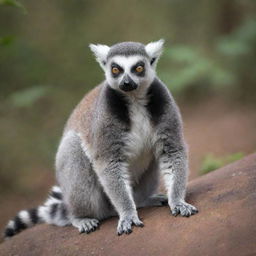 A detailed and striking image of a ring-tailed lemur in a natural habitat, poised impressively with its striking tail clearly visible.