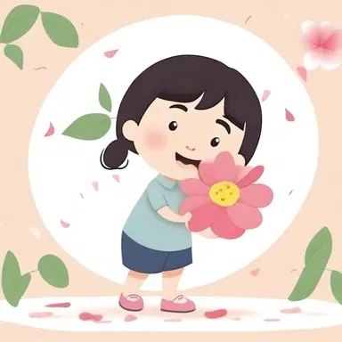 The cartoon character carefully and gently picked up the delicate flower petal.