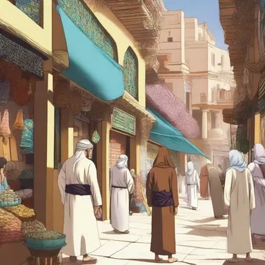 In the anime series set in an Arabian-inspired world, the main characters meet at the bustling souk.