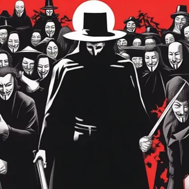 In the graphic novel 'V for Vendetta', the protagonist leads acts of civil disobedience to overthrow a totalitarian government.
