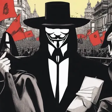 In the graphic novel 'V for Vendetta', the protagonist leads acts of civil disobedience to overthrow a totalitarian government.