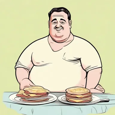 The author vividly described the rotundity of the protagonist's belly, emphasizing his love for indulgent meals.