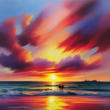 The artist grandly painted a breathtaking sunset, using bold and vibrant colors.
