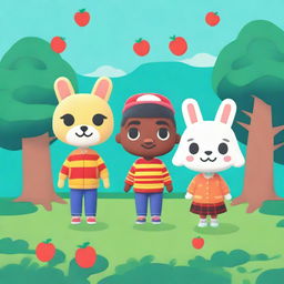 A digital art piece showcasing the characters from 'A Nightmare on Elm Street' reimagined in the charming and whimsical style of 'Animal Crossing'