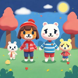 A digital art piece showcasing the characters from 'A Nightmare on Elm Street' reimagined in the charming and whimsical style of 'Animal Crossing'