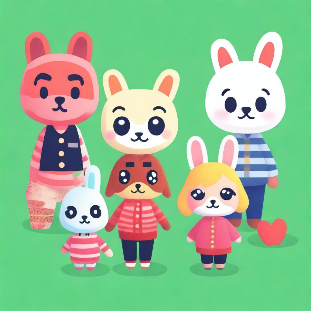 A digital art piece showcasing the characters from 'A Nightmare on Elm Street' reimagined in the charming and whimsical style of 'Animal Crossing'