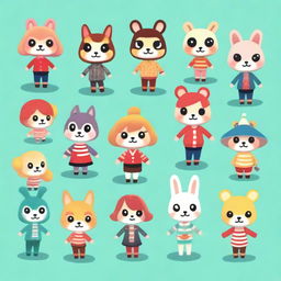 A digital art piece showcasing the characters from 'A Nightmare on Elm Street' reimagined in the charming and whimsical style of 'Animal Crossing'