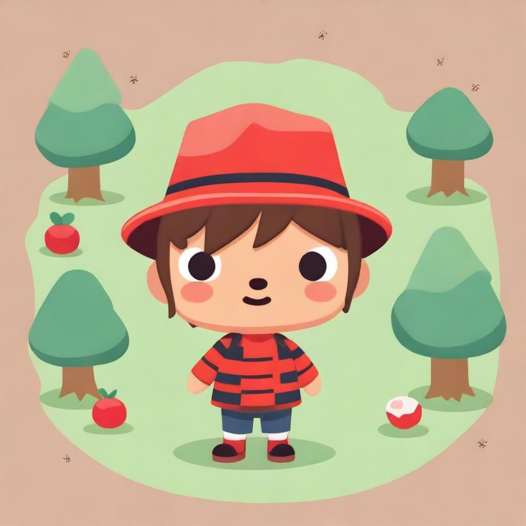 A high-quality digital art piece featuring Freddy Krueger from 'A Nightmare on Elm Street', reimagined as an adorable character in the style of 'Animal Crossing'