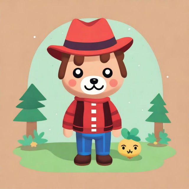 A high-quality digital art piece featuring Freddy Krueger from 'A Nightmare on Elm Street', reimagined as an adorable character in the style of 'Animal Crossing'