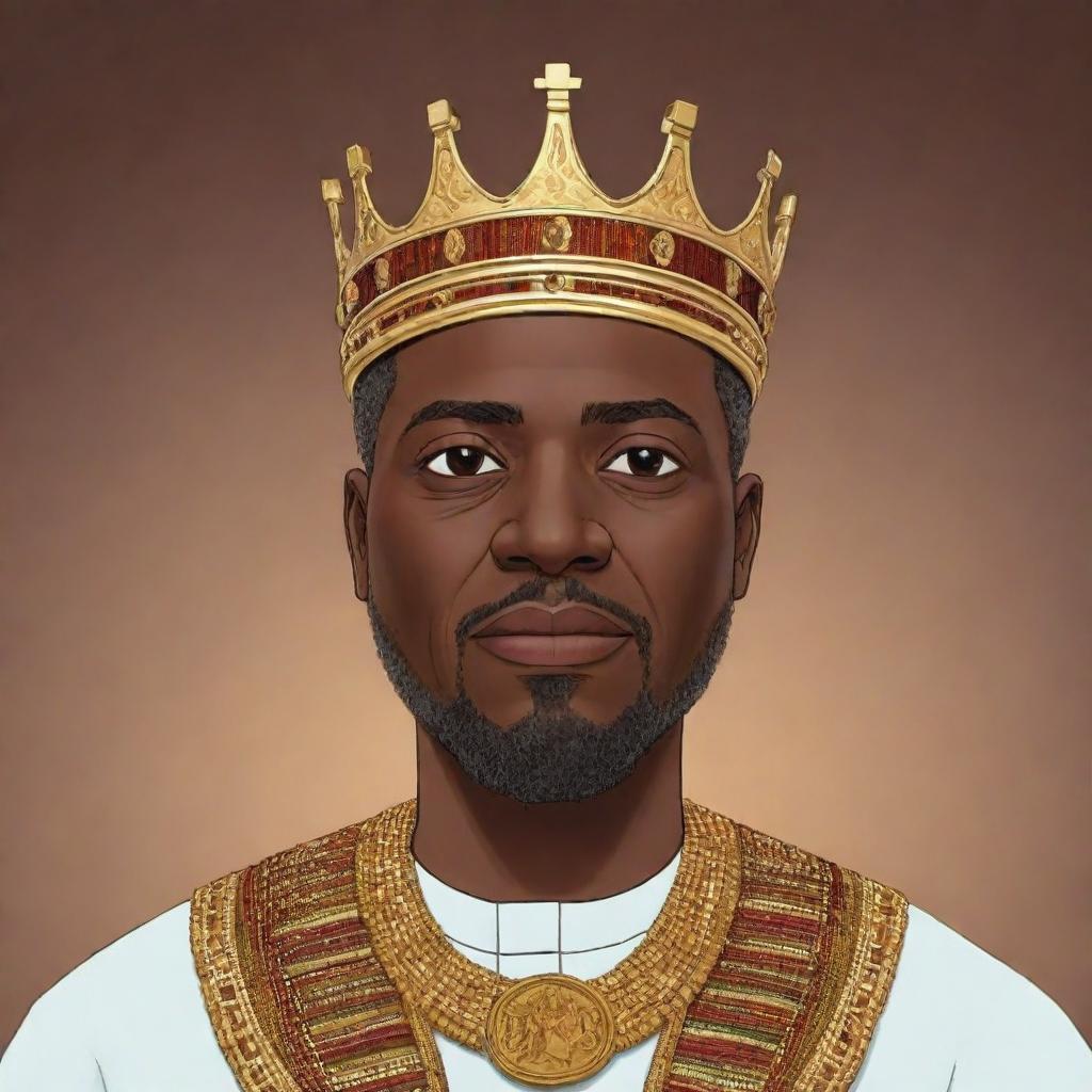 Generate an AI animated cartoon as part of an African tale, illustrating the wise and just king ruling over his people, reflecting his wisdom and fair leadership.