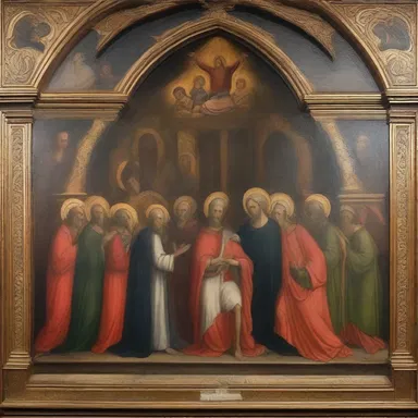 The unromantic painting in the church depicted somber biblical scenes.