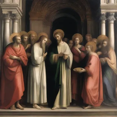 The unromantic painting in the church depicted somber biblical scenes.