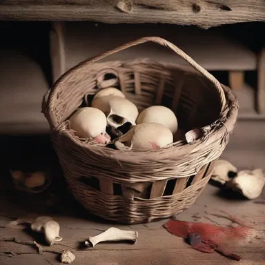 The bushel basket was discovered in the attic of the old haunted house, filled with bones and blood.