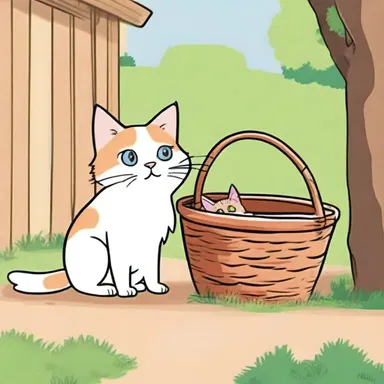 In the cartoon, the mischievous cat used a bushel basket to hide himself and surprise the dog.
