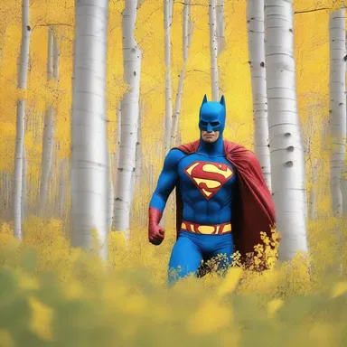 The comic book hero takes shelter in the dense grove of aspen trees, using their flickering leaves to camouflage their presence.