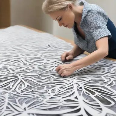 The fashion designer carves unique patterns into the fabric, creating a stunning piece of clothing.