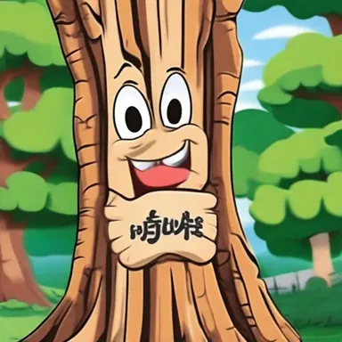 The character carved his name into the tree trunk in the cartoon.