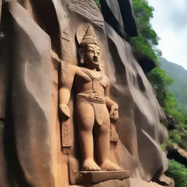 According to mythology, the deity carved the story of creation onto the mountainside.