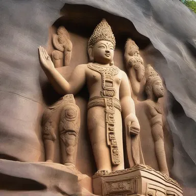 According to mythology, the deity carved the story of creation onto the mountainside.