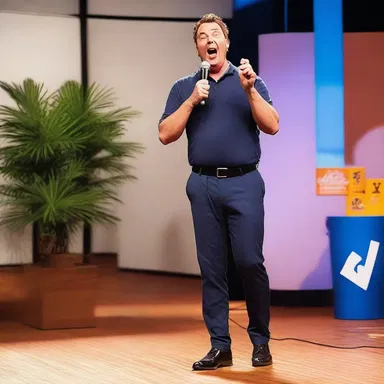 The stand-up comedian had the crowd in stitches as he told a clever joke about an incurably optimistic salesman.