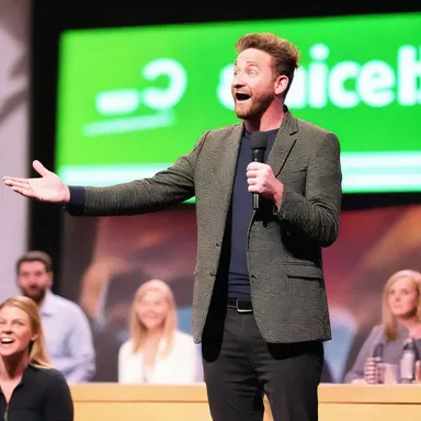The stand-up comedian had the crowd in stitches as he told a clever joke about an incurably optimistic salesman.