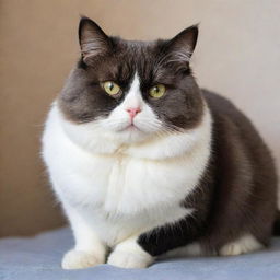 A chubby, adorable cat with glossy coat and sparkling eyes