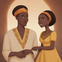 Generate an AI-animated African tale cartoon, illustrating the legendary tale of Amina that spreads far and wide. This story serves as a testament to love, resilience, and the timeless connection between a wise African woman and a prince who transcends appearances to appreciate the essence of a kindred spirit.