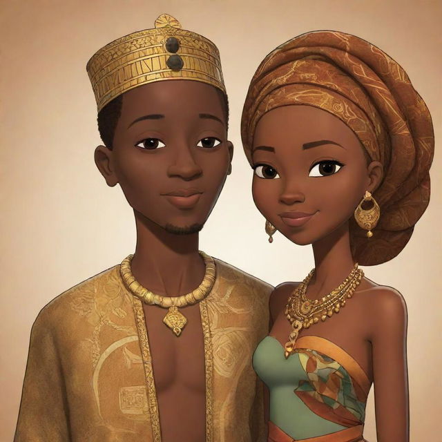 Generate an AI-animated African tale cartoon, illustrating the legendary tale of Amina that spreads far and wide. This story serves as a testament to love, resilience, and the timeless connection between a wise African woman and a prince who transcends appearances to appreciate the essence of a kindred spirit.